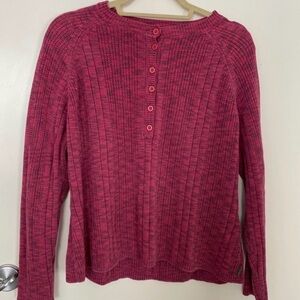 Woolrich Long Sleeve Ribbed Henley Top in Deep Berry